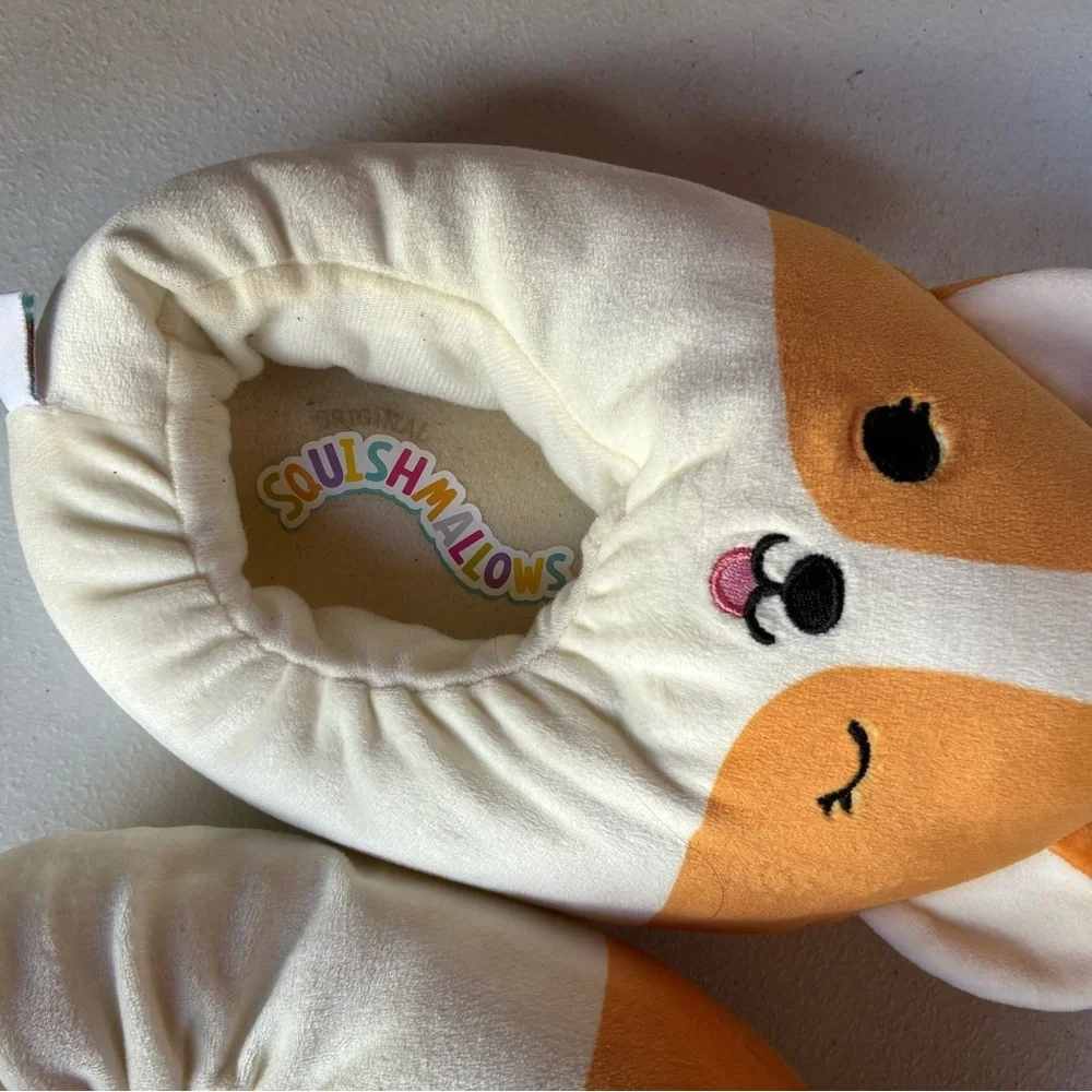 Squishmallows Corgi Plush Slippers - Orange and Cream Kids size 7/8 - Picture 2 of 4